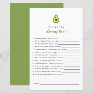 Papier Kawaii Avocado Baby shower Jeu qui connaît maman