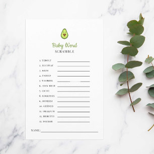 Papier Kawaii Avocado Baby shower Jeu Word Scramble