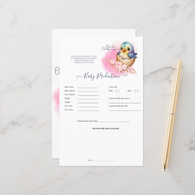 Papier Kawaii Gecko Lizard Baby shower de l'oeuf Predict  (Devant/Arrière en situation)