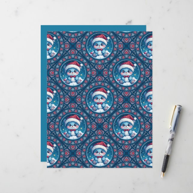 Papier Kawaii Ours Festif Mandala Diamond Tile Scrapbook (Devant/Arrière en situation)