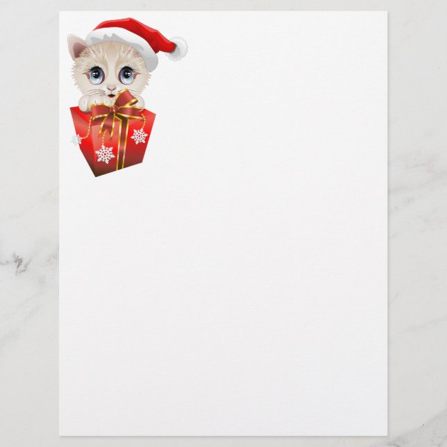 Papier Kitten Noël Père Noël avec cadeau (Devant)