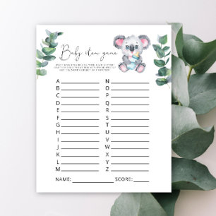 Papier Koala Bear Baby Item Game. Jeu baby shower