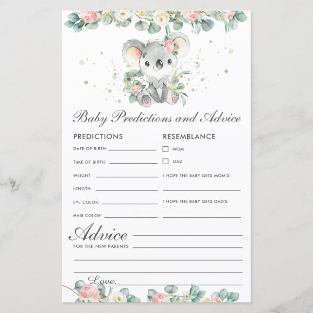 Papier Koala Floral Greenery Prédictions et conseils pour (Devant)