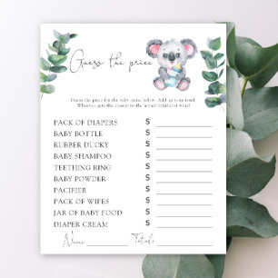 Papier Koala ours baby shower Prix Guest jeu