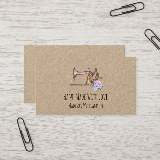 Papier Kraft À La Main Fabriqué Par Carte de visit (Devant/Arrière en situation)