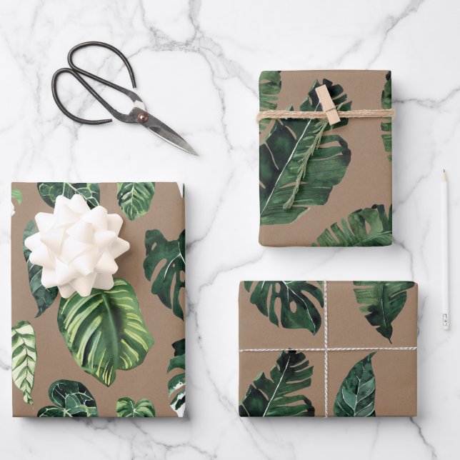 Papier Kraft Aquarelle Tropical Feuille de palme v (Recto)