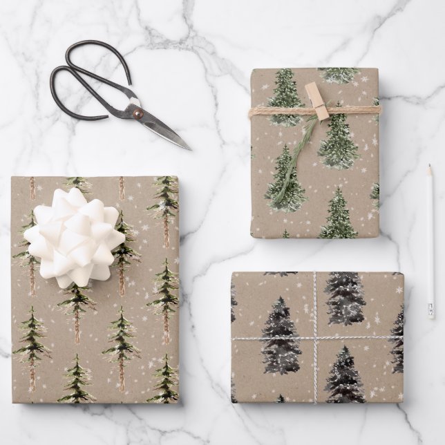 Papier Kraft Hiver ÉpinetteArbres à neige (Recto)