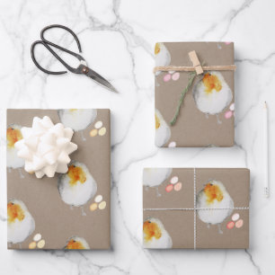 Papier kraft rustique Poulets de Pâques cachant d