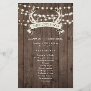 Papier "La chasse est finie" Rustic Barn Wedding Programm