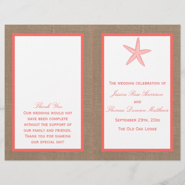 Papier La collection de mariages de Coral Starfish Burlap (Devant)