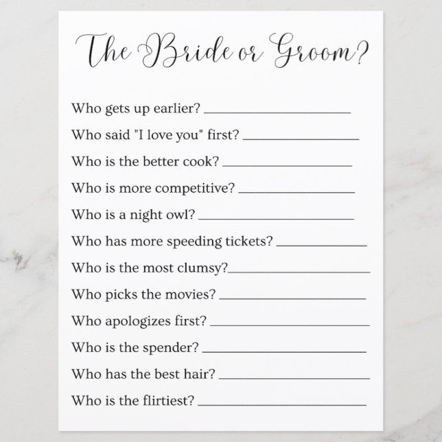 Papier la mariée ou le marié ? douche nuptiale ou jeu mar (Devant)