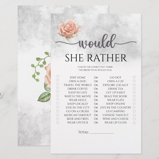 Papier La rose blush préférerait le jeu de douche nuptial (Devant / Derrière)