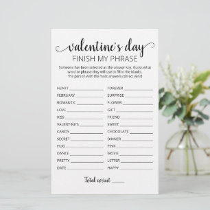Papier La Saint-Valentin Termine ma phrase Jeu modifiable