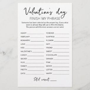 Papier la Saint-Valentin Termine ma phrase Jeu modifiable