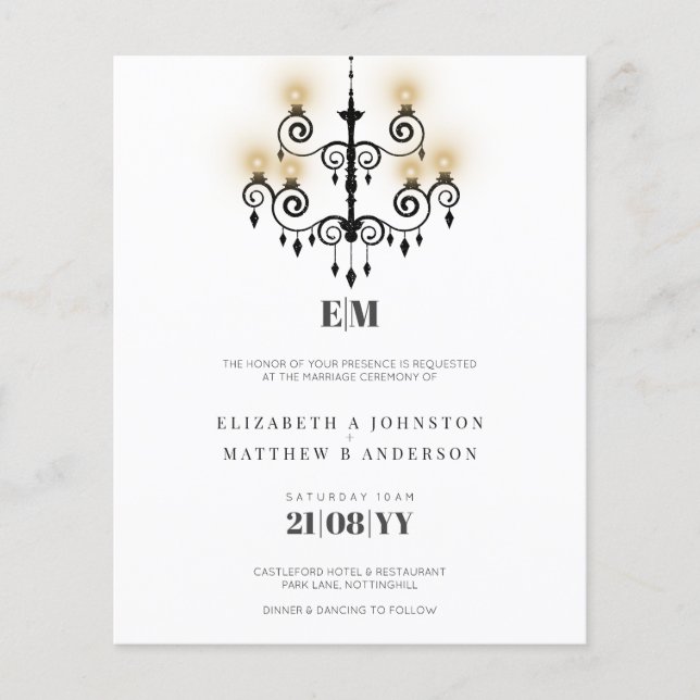 Papier La typographie du budget Noir Blanc Mariage Invite (Devant)