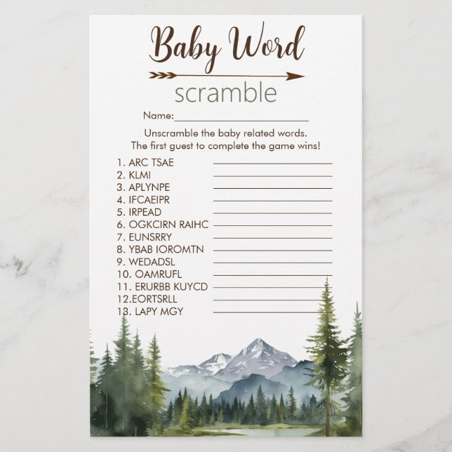 Papier Laisser le Baby shower de jeu Aventure Word Scramb (Devant)