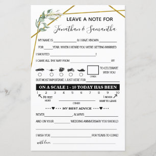 Papier Laisser une note bilingue mariage or vert