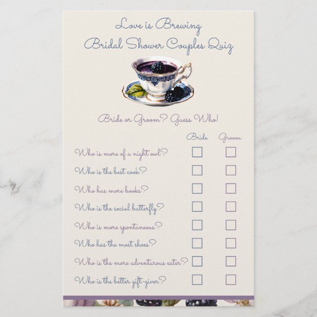 Papier L'amour brasse Blackberry Couple Quiz Jeu de Douch (Devant)