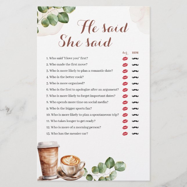 Papier L'amour du café brasse Il dit qu'elle dit jeu (Devant)