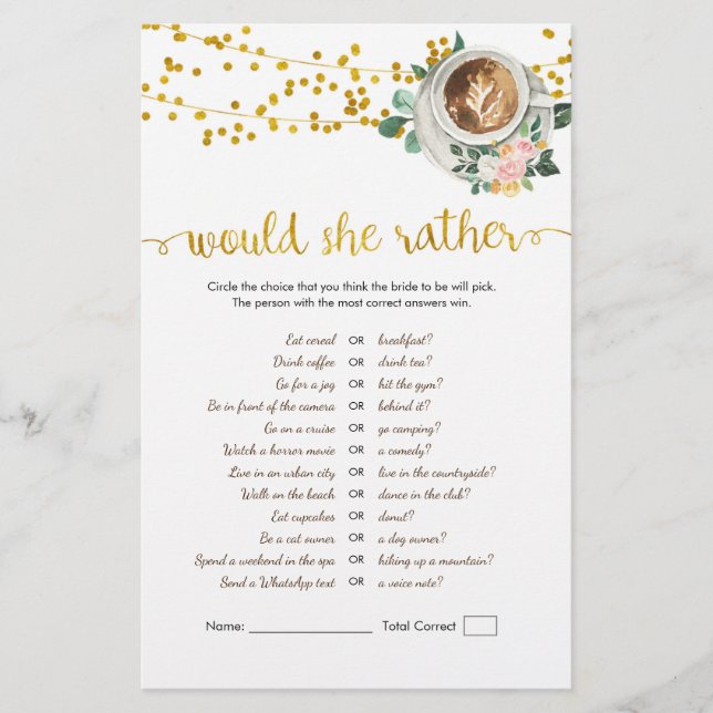 Papier L'amour du café brasse si elle préfère le jeu (Devant)