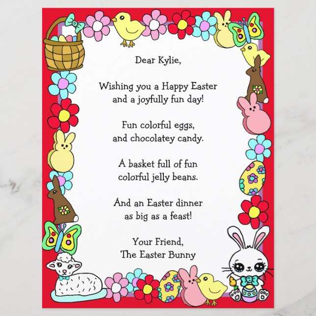 Papier Lapin de Pâques et poème Jeu aux lettres de l'enfa (Devant)