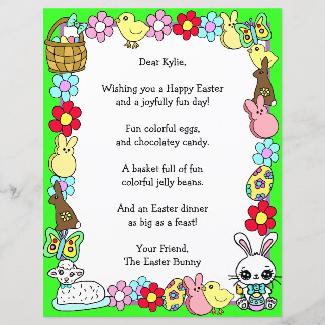 Papier Lapin de Pâques et poème Jeu aux lettres de l'enfa (Devant)