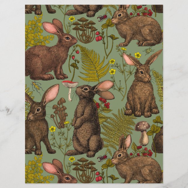 Papier Lapins et flore boisée (Devant)