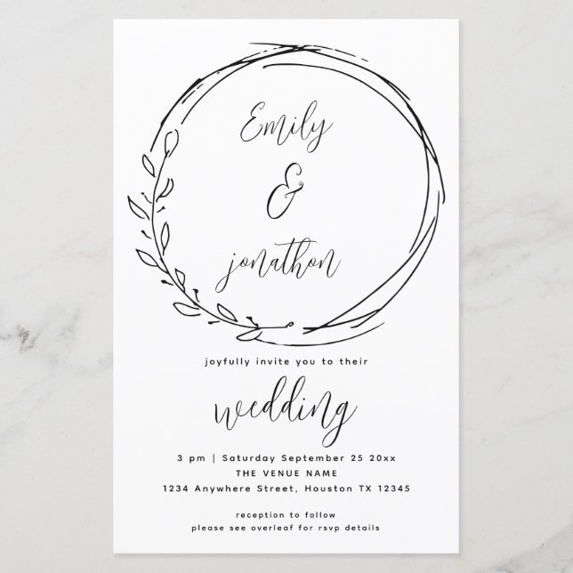 Papier Laurel Leaf Wreath QR Code Script Wedding Invite (Devant)