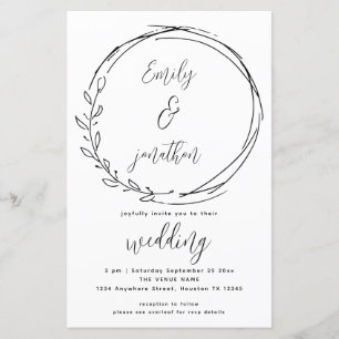 Papier Laurel Leaf Wreath QR Code Script Wedding Invite