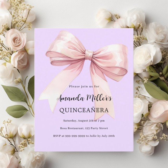 Papier Lavande arc rose Quinceanera invitation (Créateur téléchargé)