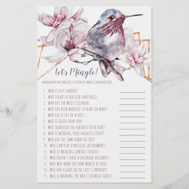 Papier Lavande et colibri d'or Jouons Mingle (Devant)