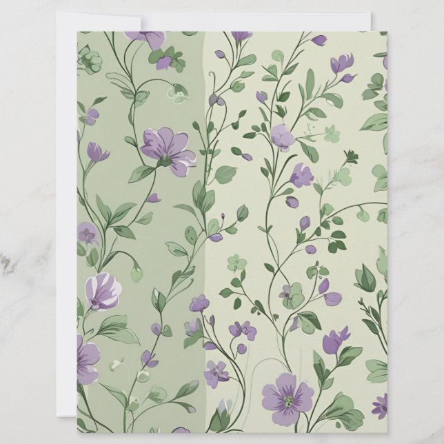Papier Lavande et design floral vert (Devant)