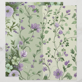 Papier Lavande et design floral vert