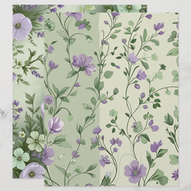 Papier Lavande et design floral vert (Devant / Derrière)