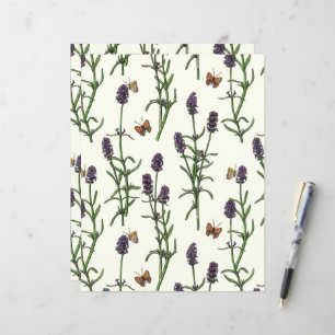 Papier Lavande et papillons sur blanc