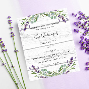 Papier Lavande faire-part de mariage à budget bois vert