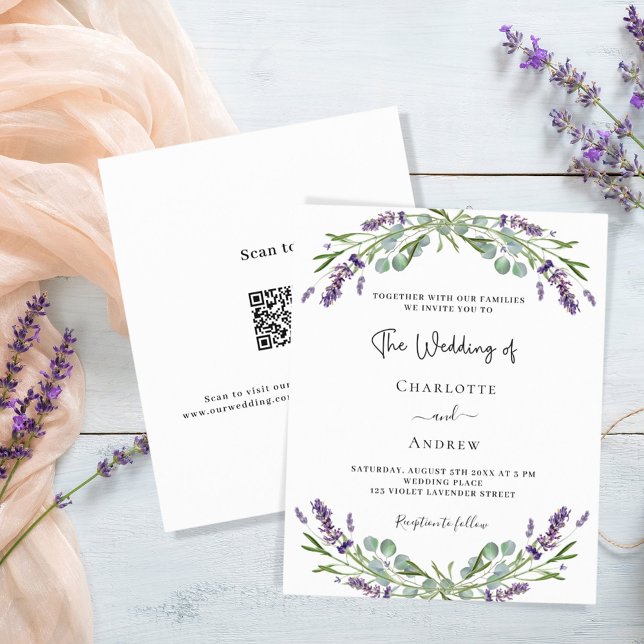 Papier Lavande fleurs violettes budget QR RSVP mariage (Créateur téléchargé)