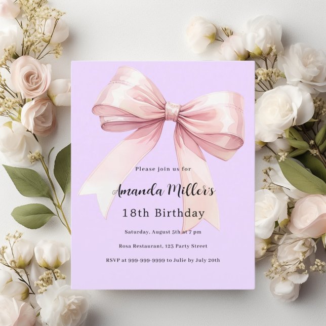 Papier Lavande rose arc élégante invitation d'anniversair (Créateur téléchargé)