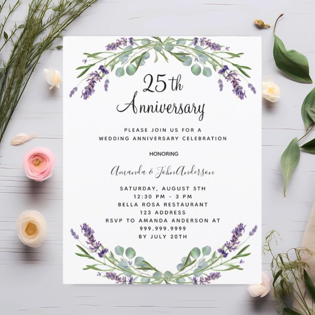 Papier Lavender 25e anniversaire mariage invitation (Créateur téléchargé)