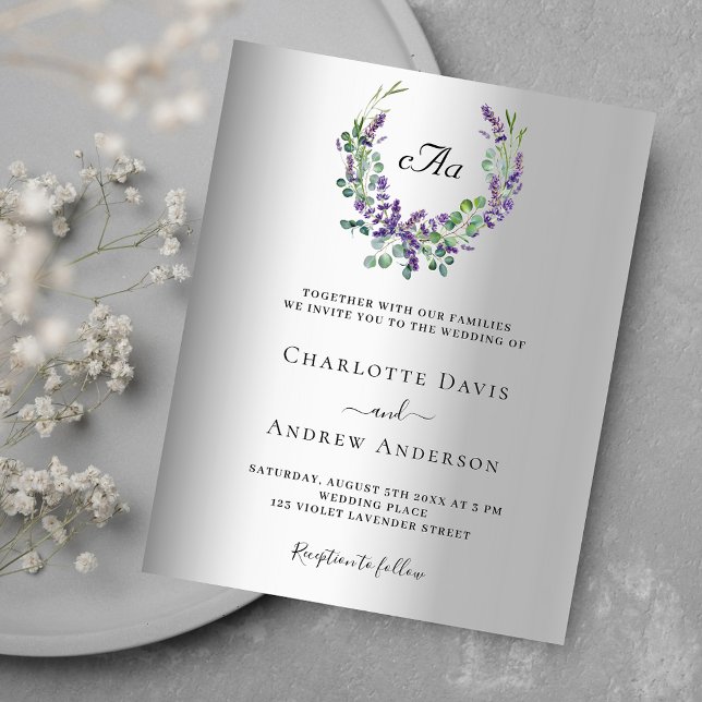 Papier Lavender argent monogramme mariage invitation budg (Créateur téléchargé)