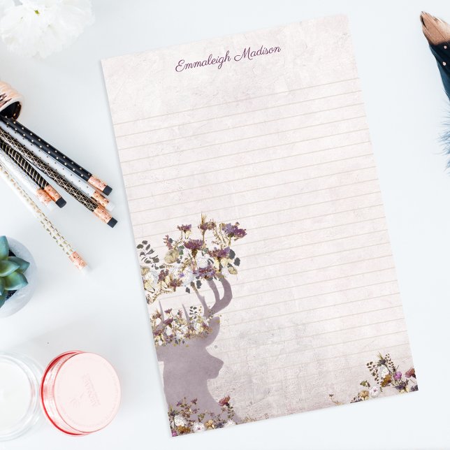 Papier Lavender Deer Dreamy Boho Chic Monogramme (Créateur téléchargé)