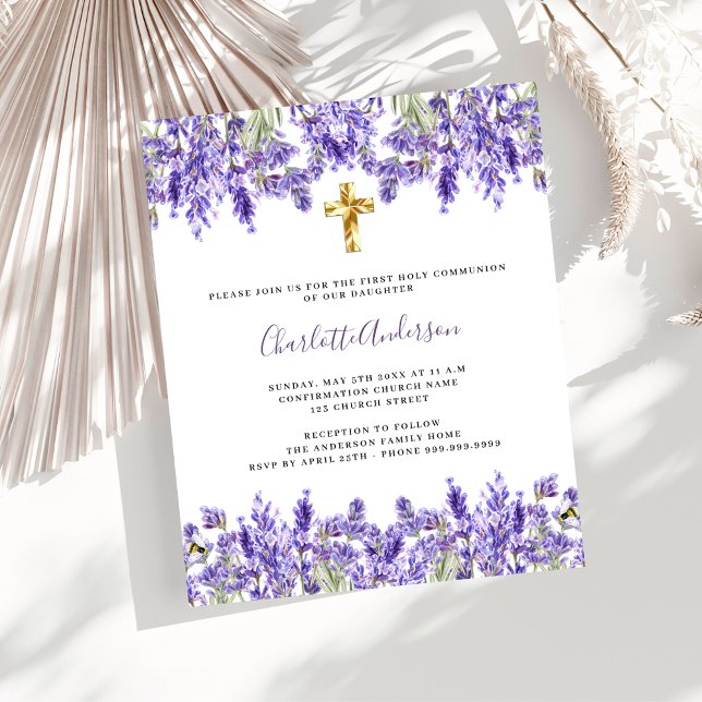 Papier Lavender floraux budget Première communion invitat (Créateur téléchargé)