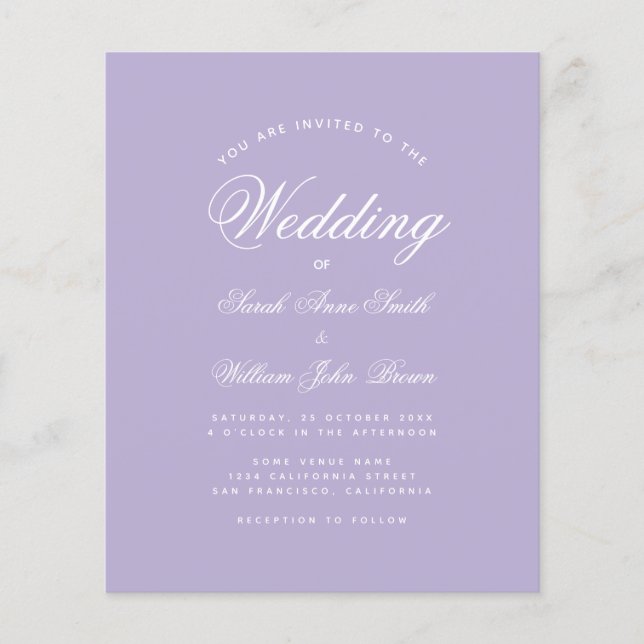 Papier Lavender Simple Budget Purple Faire-part de mariag (Devant)