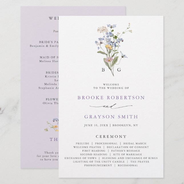 Papier Lavender Wildflower Meadow Garden Wedding Program (Devant / Derrière)