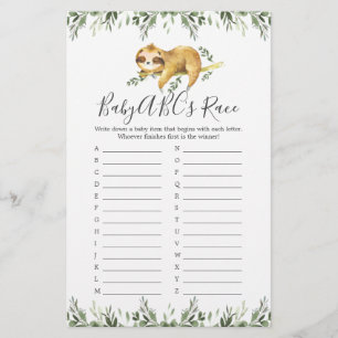 Papier Le Baby shower de la Sloth couché Jeu de course AB
