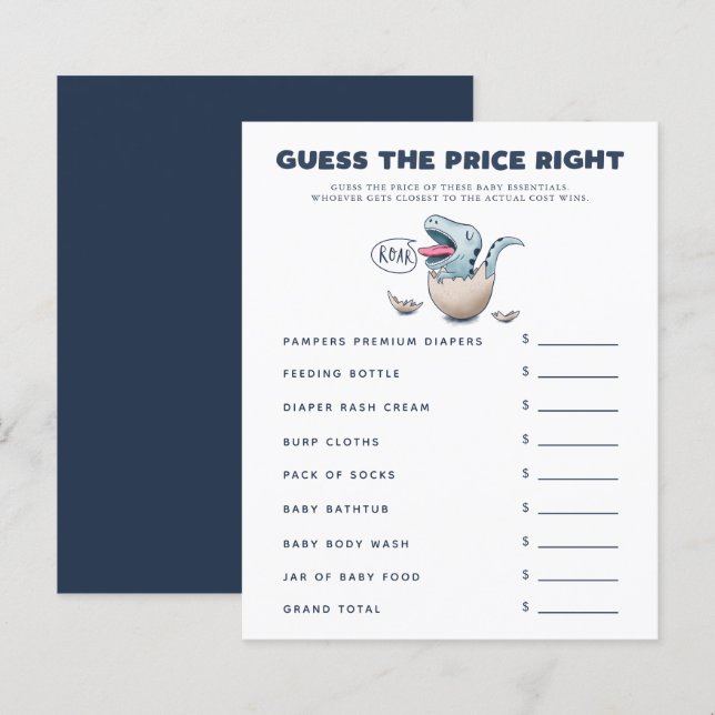 Papier Le Baby shower Dinosaur devine le prix droit (Devant / Derrière)