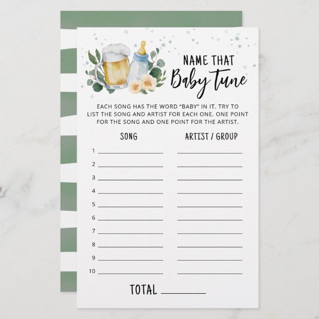 Papier Le Bébé Vert Brasse Nom Que Bébé Jeu Tune (Devant / Derrière)