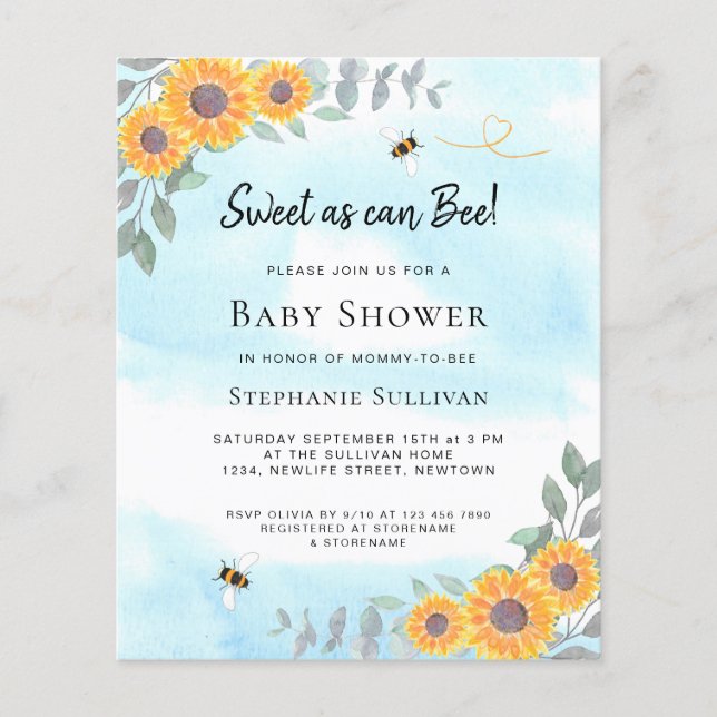 Papier Le budget doux comme peut être Baby shower invitat (Devant)