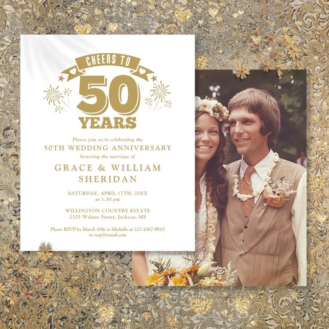 Papier Le budget encourage à 50e anniversaire Invitation  (Budget Cheers To 50th Anniversary Photo Invite)