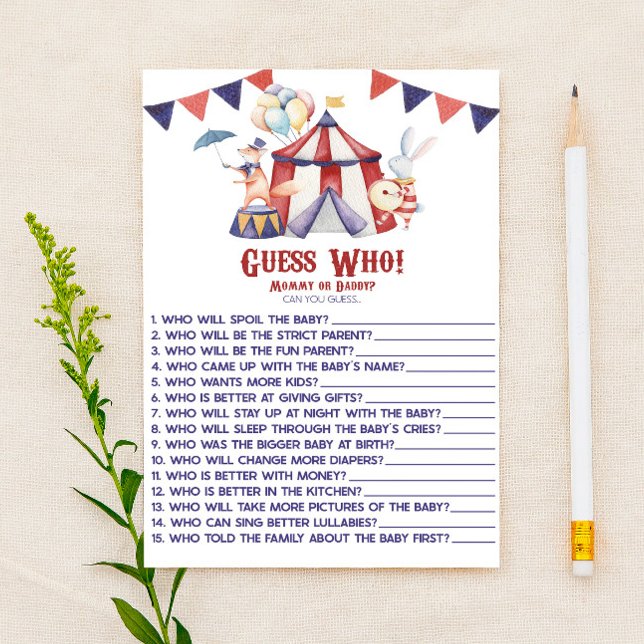 Papier Le Carnaval De Cirque Devine Qui ! Jeu baby shower (Créateur téléchargé)